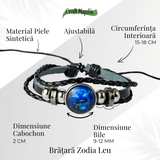 Bratara Zodia Berbec ajustabila din Piele Sintetica cu Cabochon Rotund - Simbol Astrologic Personalizat pentru Energie si Identitate Astrala