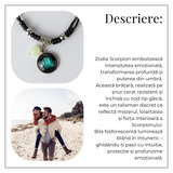 Bratara Zodiacala Ajustabila din Sfoara Cerata si Piele Sintetica - Cabochon Rotund cu Semn Zodiacal si Bila Fosforescenta
