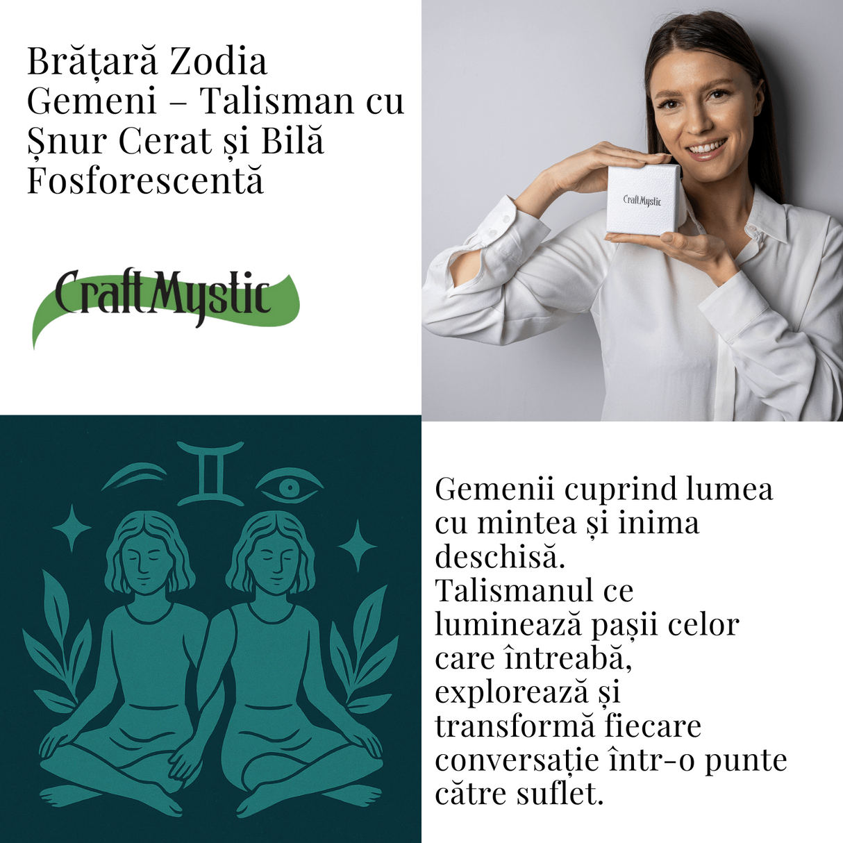 Bratara Zodiacala Ajustabila din Sfoara Cerata si Piele Sintetica - Cabochon Rotund cu Semn Zodiacal si Bila Fosforescenta