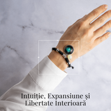 Bratara Zodiacala Ajustabila din Sfoara Cerata si Piele Sintetica - Cabochon Rotund cu Semn Zodiacal si Bila Fosforescenta