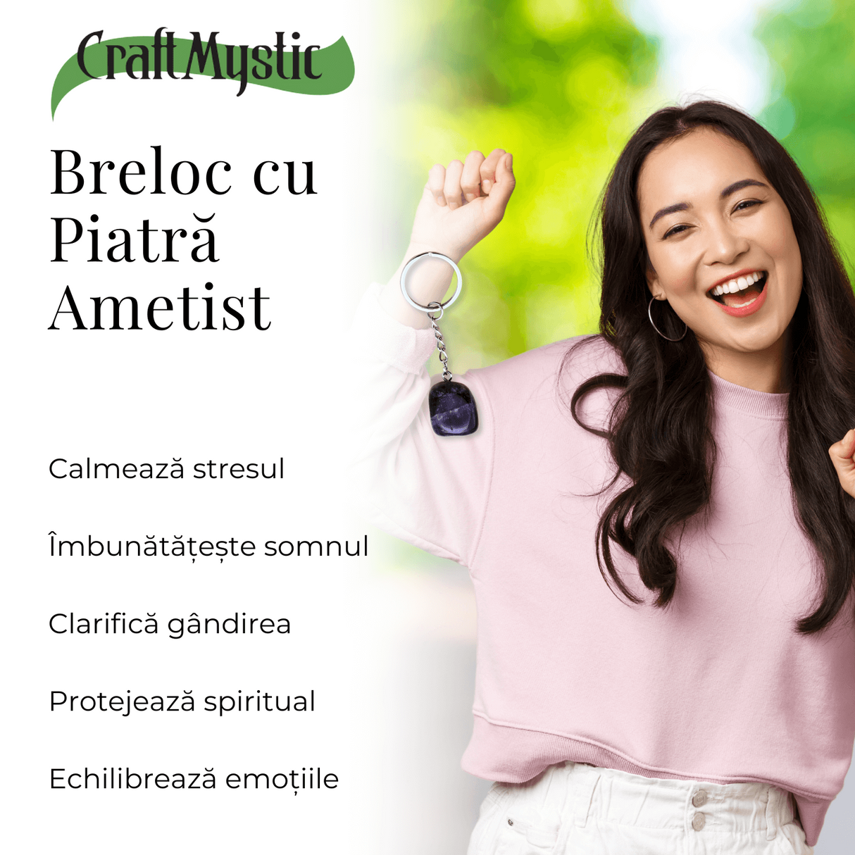 Breloc cu piatra semipretioase de Ametist in forma neregulata 3cm