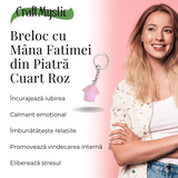 Breloc cu Mana Fatimei - Protectie, Noroc si Energie Pozitiva - Cuart Roz