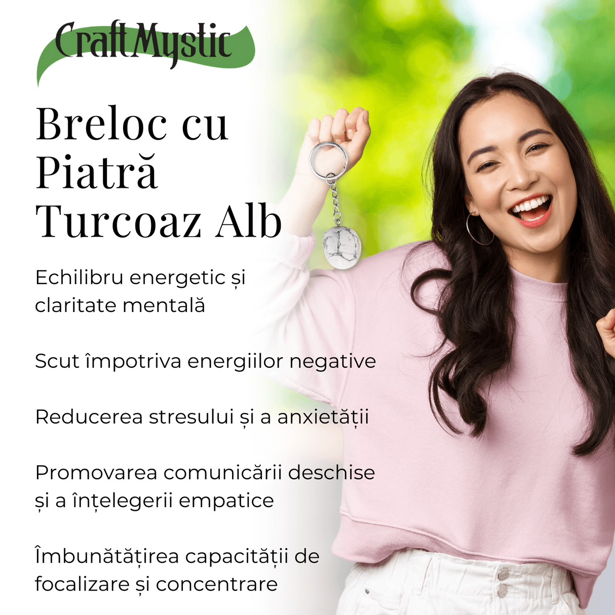 Breloc cu piatra semipretioase de Turcoaz Alb in forma neregulata 3cm