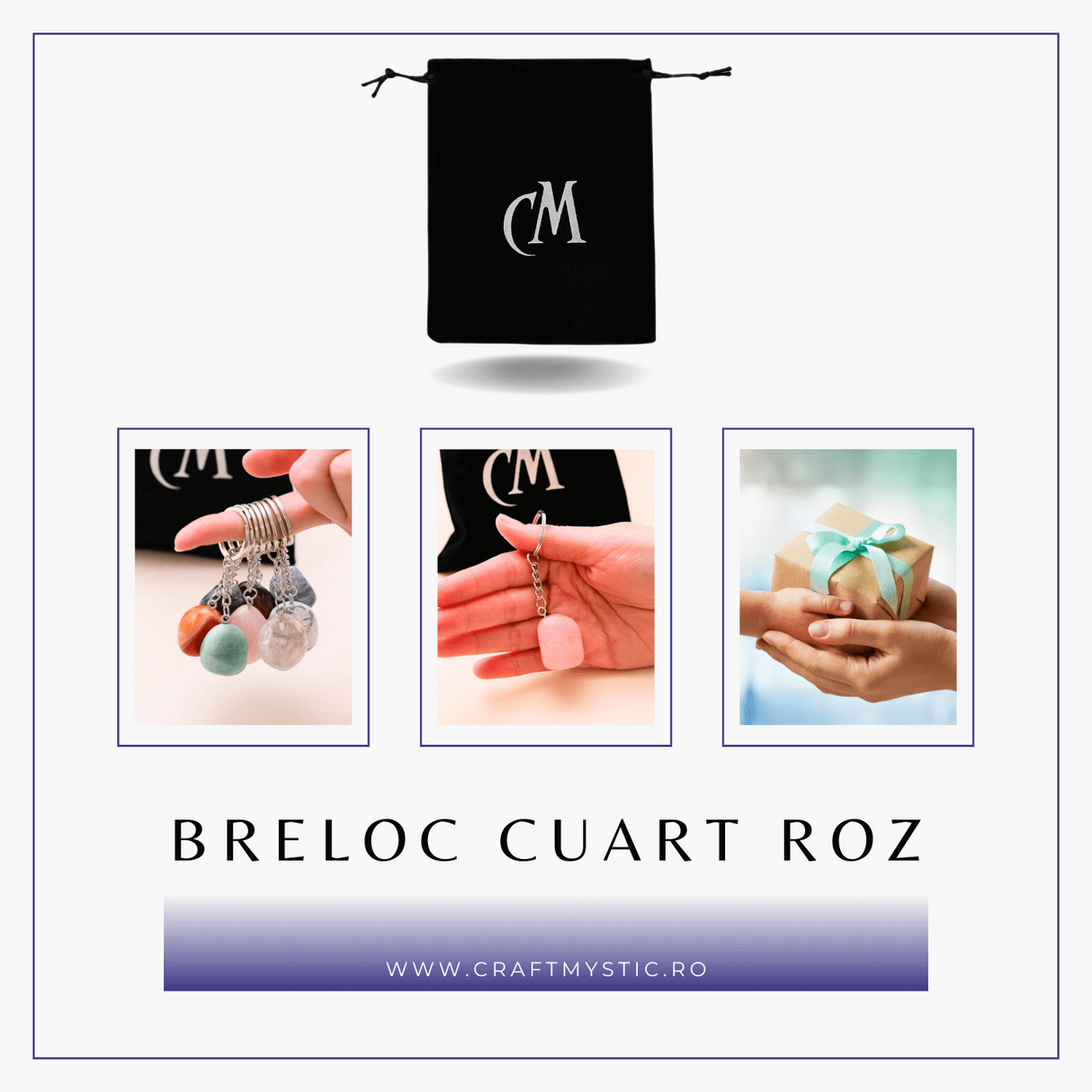 Breloc cu piatra semipretioase de Cuart Roz in forma neregulata 3cm
