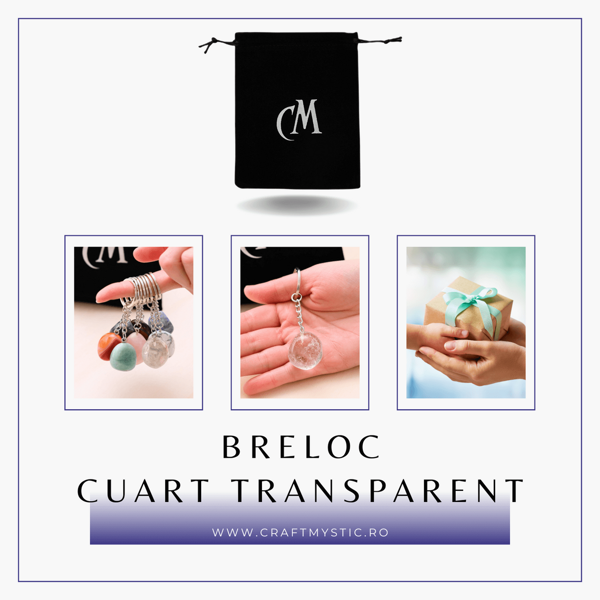 Breloc cu piatra semipretioase de Cuart transparent in forma neregulata 3cm