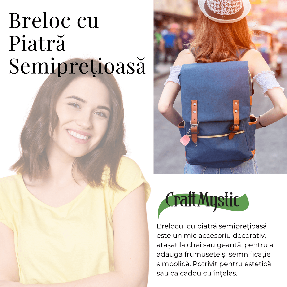 Breloc cu piatra semipretioase de Cuart Roz in forma neregulata 3cm