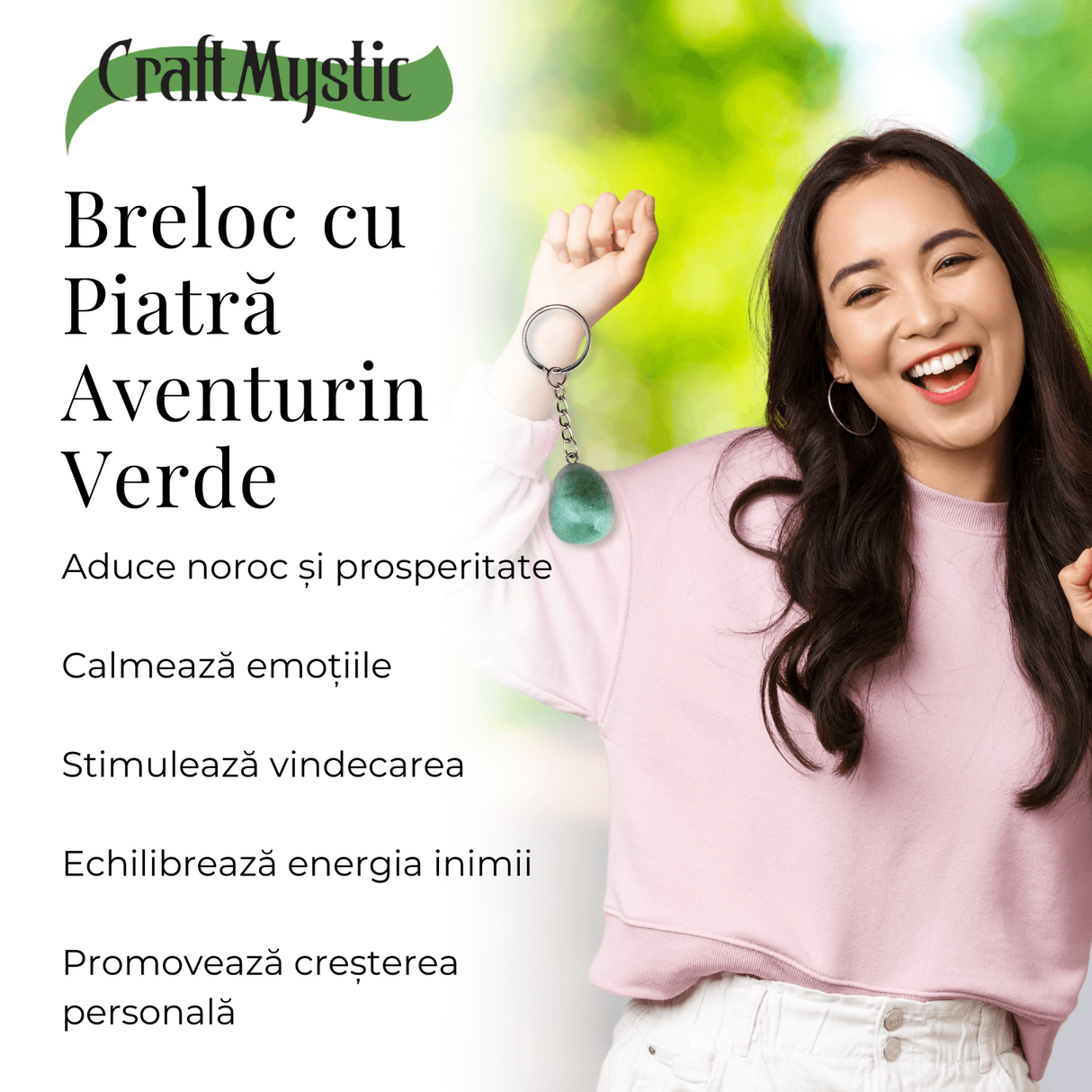 Breloc cu piatra semipretioase de Aventurin Verde in forma neregulata 3cm