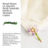 Brosa Floare Ametist cu Perla Naturala si Montura Cupru - Eleganta si Energie Pozitiva