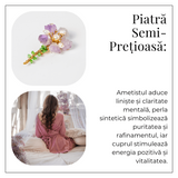 Brosa Floare Ametist cu Perla Naturala si Montura Cupru - Eleganta si Energie Pozitiva