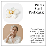 Brosa Floare Alba cu Perla Naturala - Eleganta si Puritate