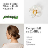 Brosa Floare Alba cu Perla Naturala - Eleganta si Puritate