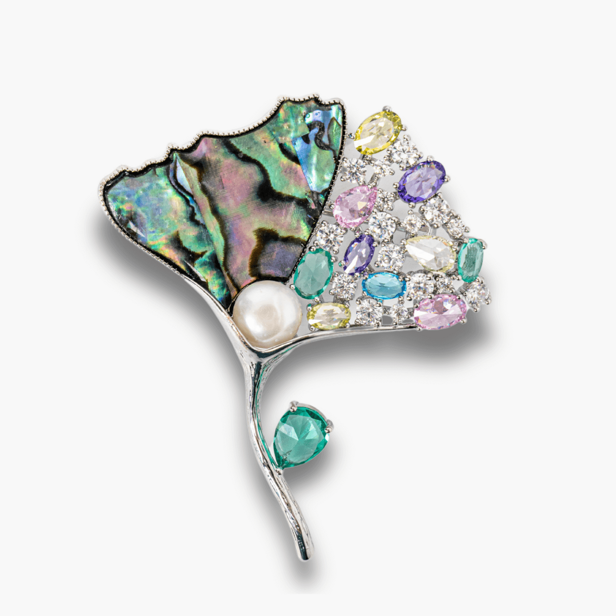 Brosa Scoica Abalone cu Perla Naturala si Zirconia - Armonie si Stralucire