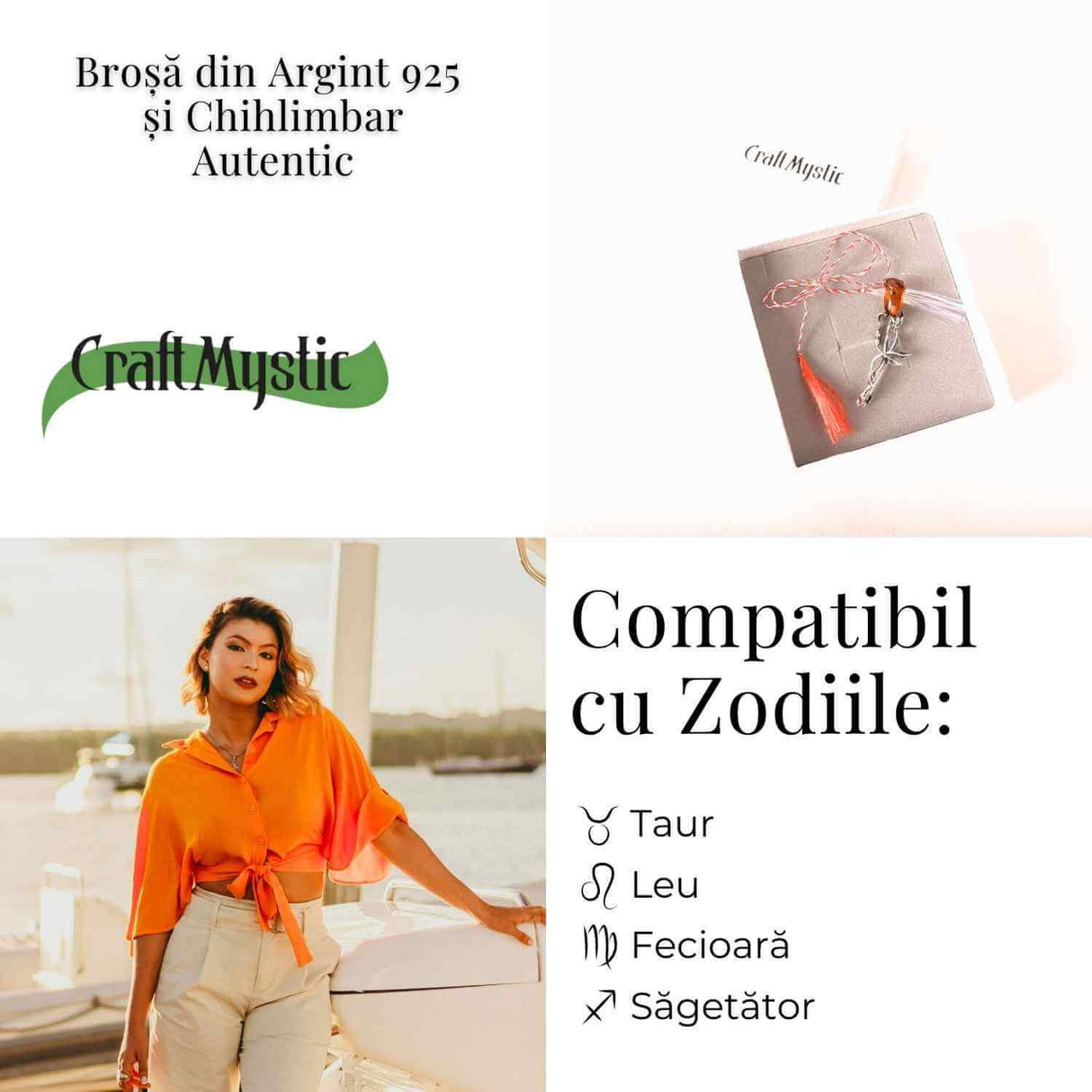 Brosa din argint 925 cu chihlimbar natural in forma de trandafir - lumina calda purtata cu gratie