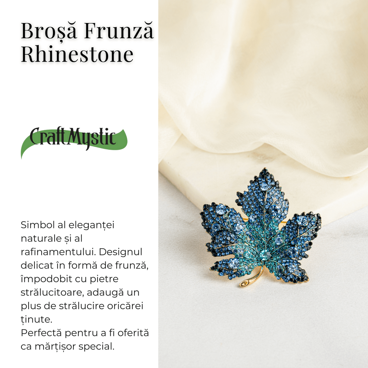 Brosa design frunza de artar cu pietre Rhinestone - Eleganta si rafinament