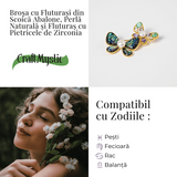 Brosa cu Fluturasi din Scoica Abalone, Perla Naturala si Fluturas cu Pietricele de Zirconia - Eleganta si Stralucire