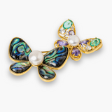 Brosa cu Fluturasi din Scoica Abalone, Perla Naturala si Fluturas cu Pietricele de Zirconia - Eleganta si Stralucire