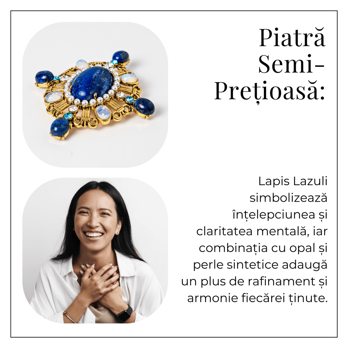 Brosa Lapis Lazuli cu Pietre de Opal si Perle Sintetice - Echilibru si Rafinament