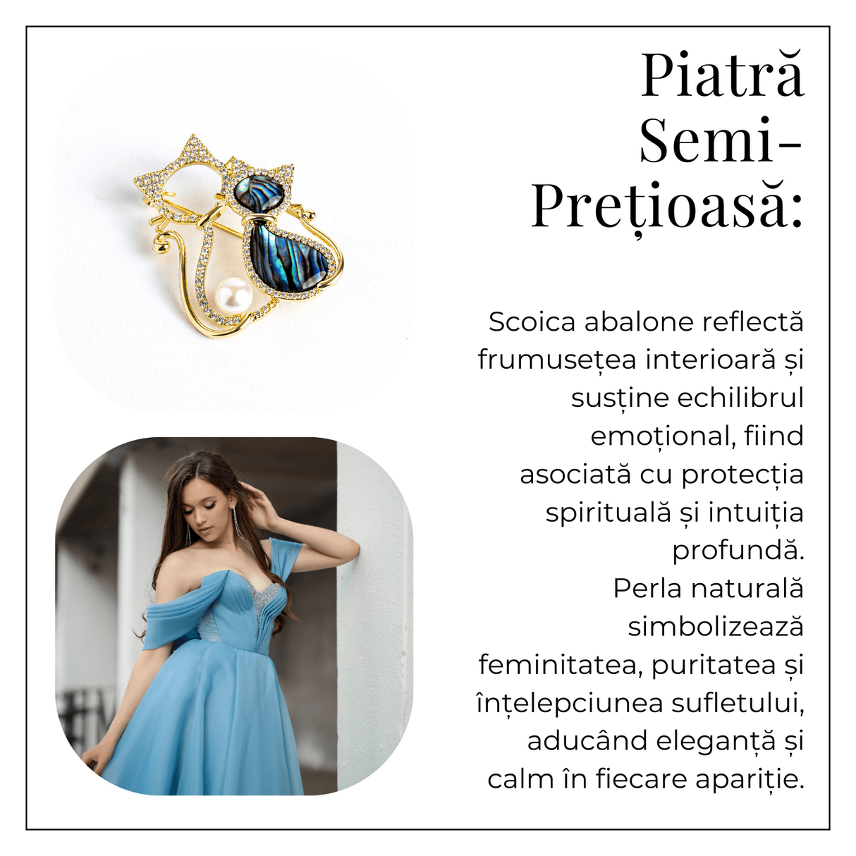 Pisica misterioasa - Brosa cu scoica abalone si perla eleganta
