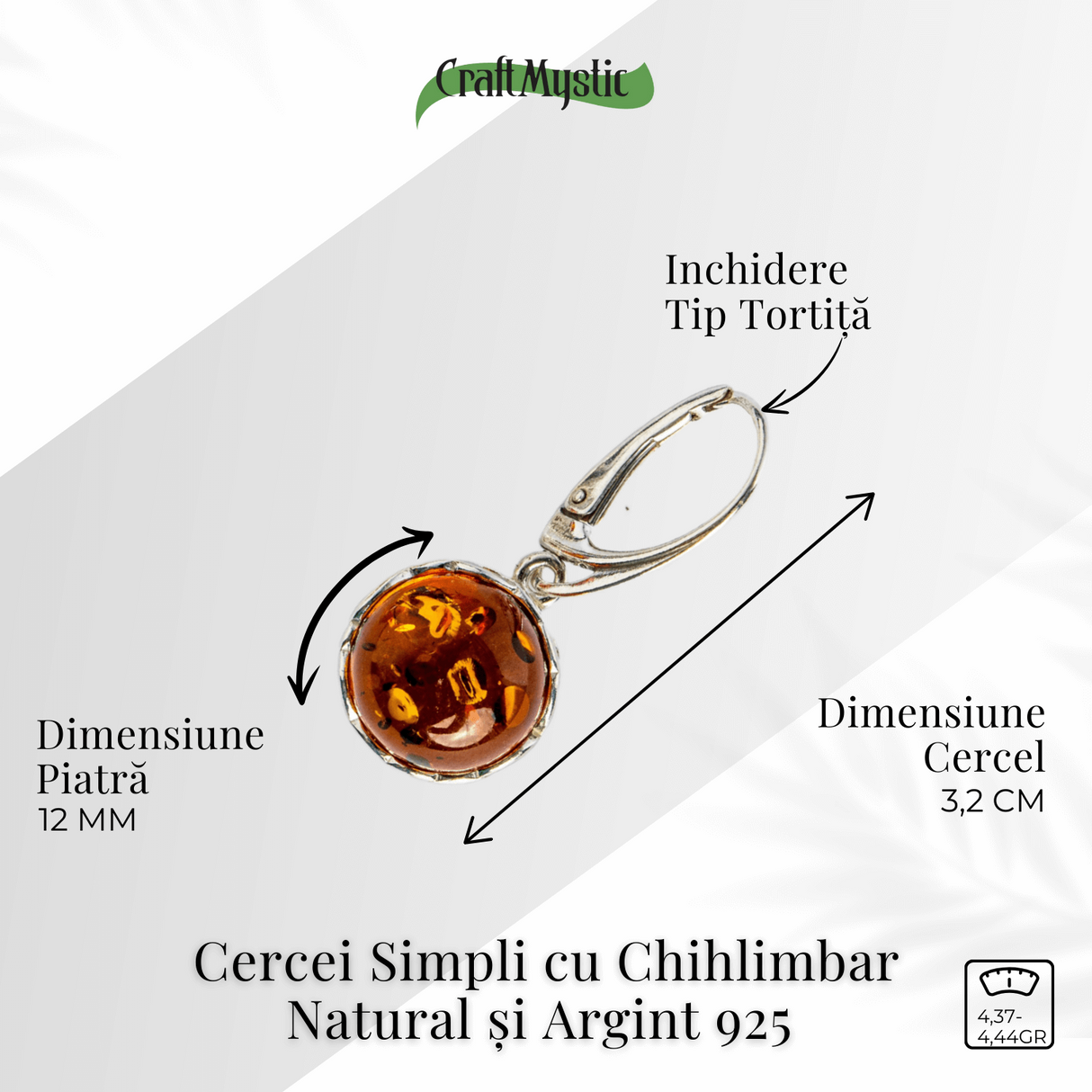 Piatra caldurii si linistii - Cercei simpli cu chihlimbar si montura argint 925