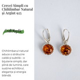 Piatra caldurii si linistii - Cercei simpli cu chihlimbar si montura argint 925