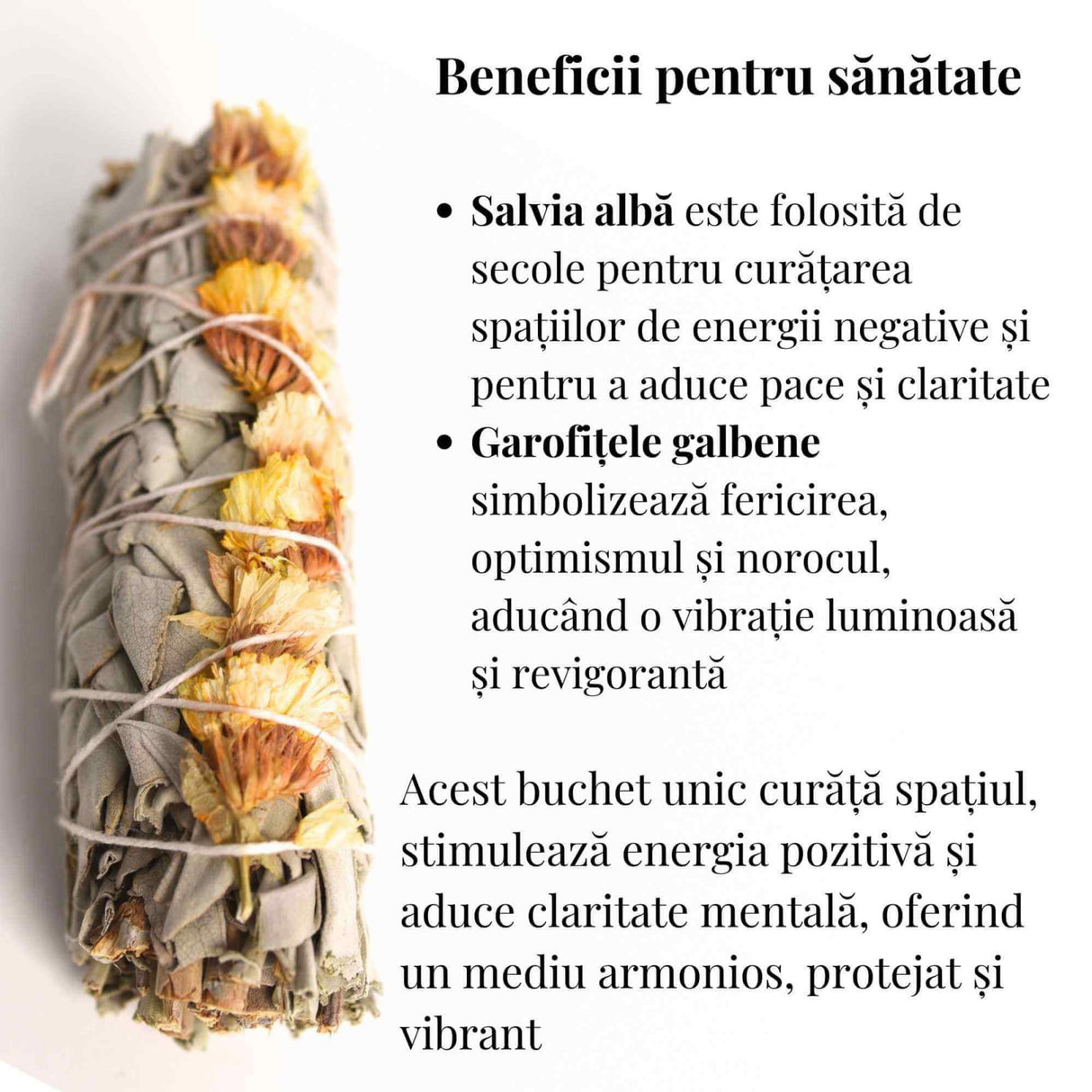 Buchet Salvie Alba California cu Garofite Galbene/Sinuata - Energie Pozitiva si Claritate