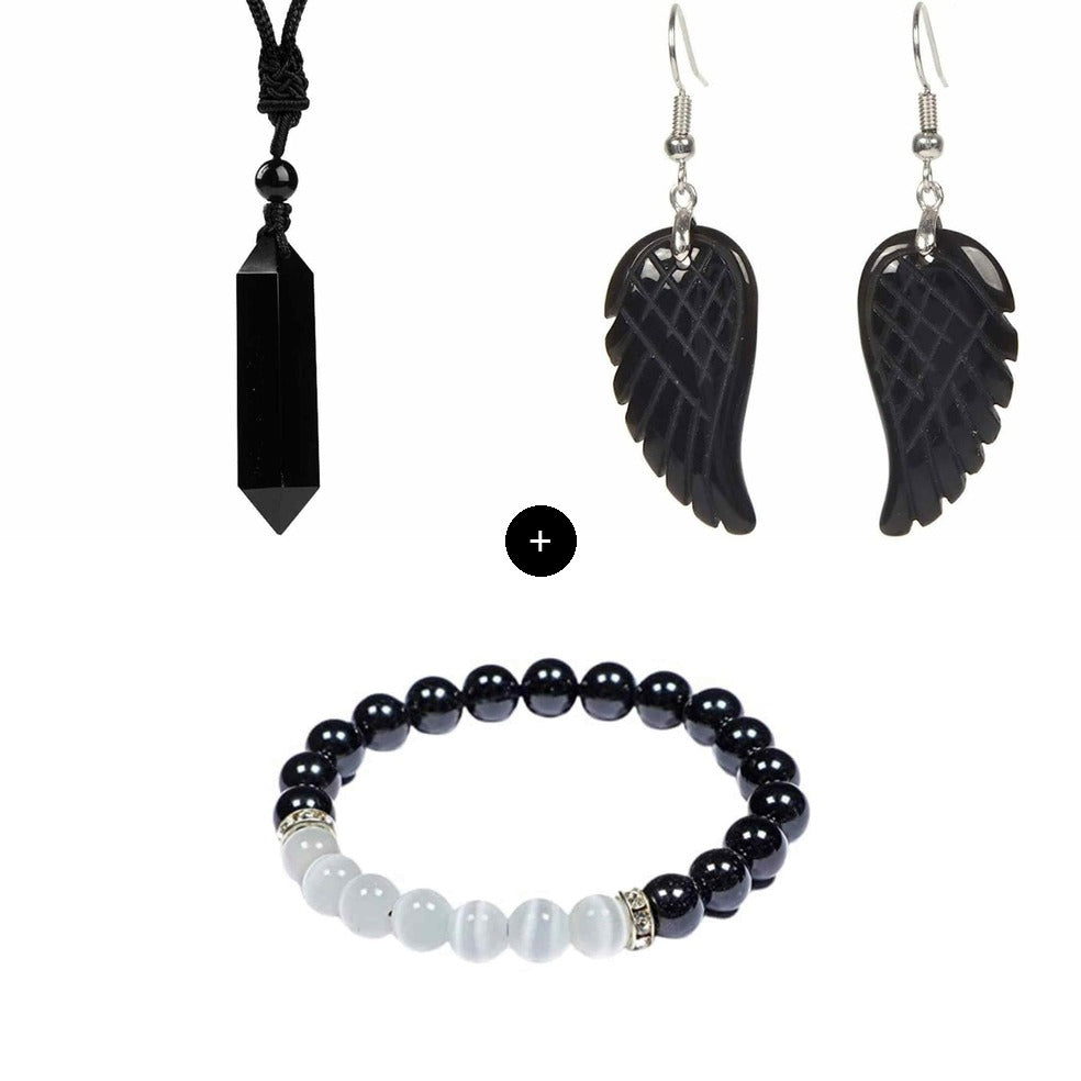 Pachet "Protectie si Dragoste" - Set Complet cu Obsidian Negru si Selenit