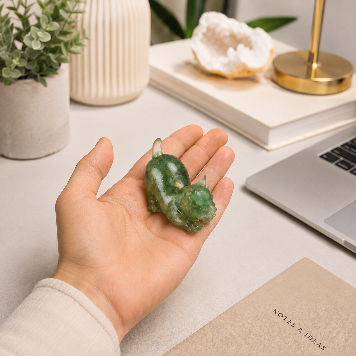 Spoiled Kitty in Green Aventurine - Gentle Luck and a Peaceful Heart