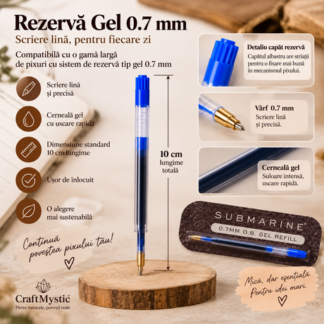 Rezervă pix Submarine Polly Gel 0.7 mm cu pastă albastră