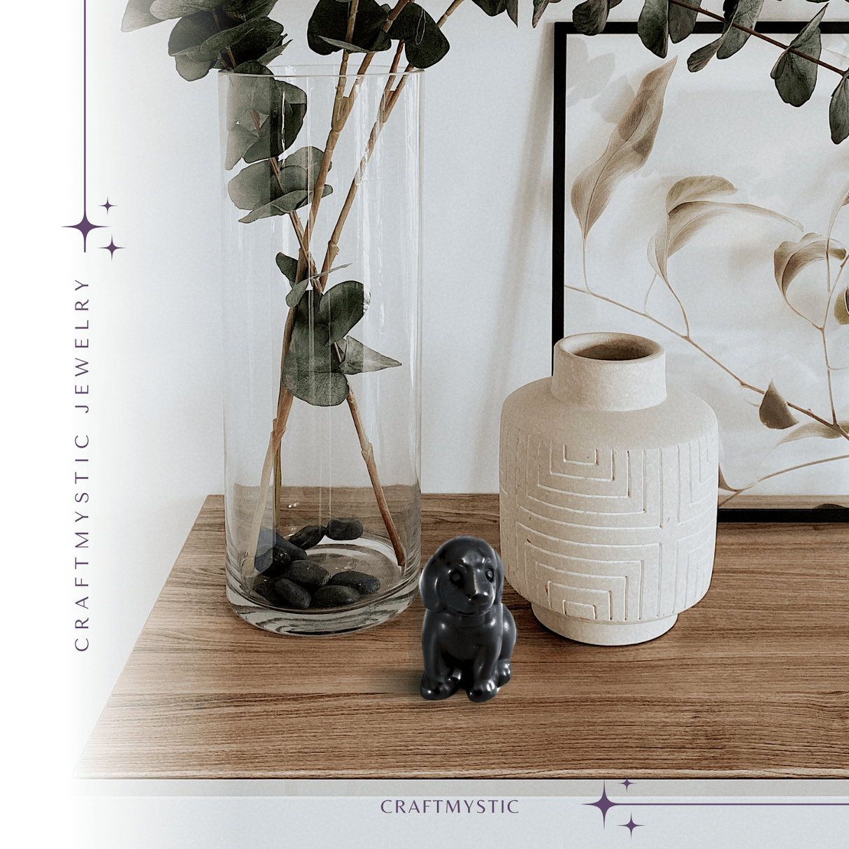 Figurina Artizanala 30mm Catelus din Obsidian