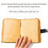 Jurnal Vintage din Piele Naturala si hartie de bumbac galbena 18x13 cm – Soare si Luna