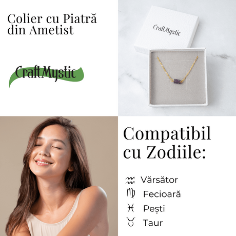 Colier cu Ametist, Inox (oțel inoxidabil) – CraftMystic