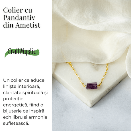 Colier cu Ametist, Inox (oțel inoxidabil) – CraftMystic