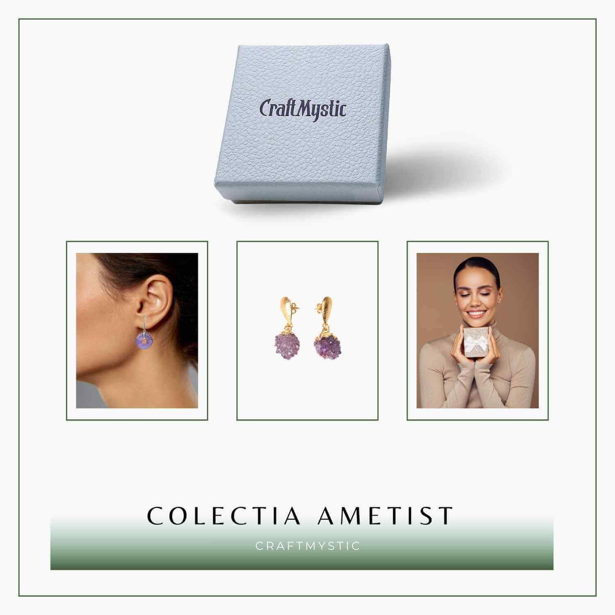 Cercei Aurii cu Ametist Natural Brut - Eleganta si Energie Feminina