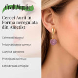 Cercei Aurii cu Ametist Natural Brut - Eleganta si Energie Feminina