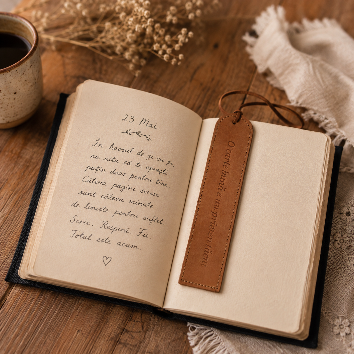 Semn de carte din piele naturala cu mesaj gravat – cadou elegant pentru iubitorii de carti