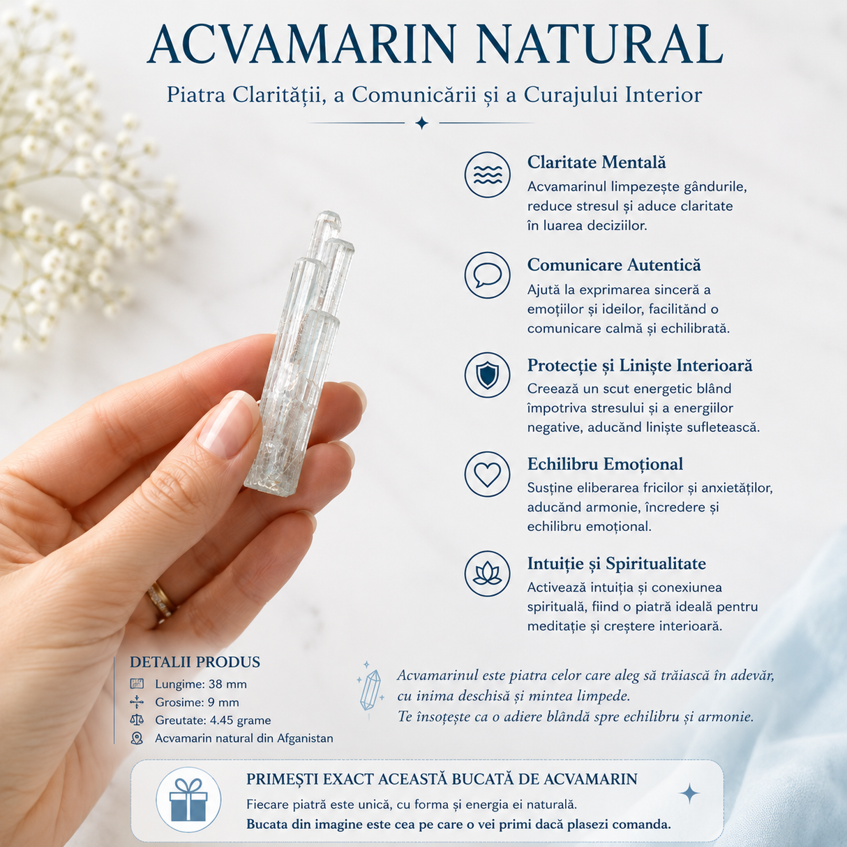 Detaliu al formei brute și neuniforme a specimenului de Acvamarin