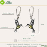Cercei Argint 925 Colibri cu Chihlimbar Verde - Energie, Bucurie si Libertate