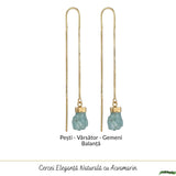 Cercei Argint 925 Placat cu Aur 18K cu Acvamarin Brut si Lant – Calm si Eleganta Naturala