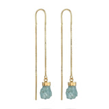 Cercei Argint 925 Placat cu Aur 18K cu Acvamarin Brut si Lant – Calm si Eleganta Naturala