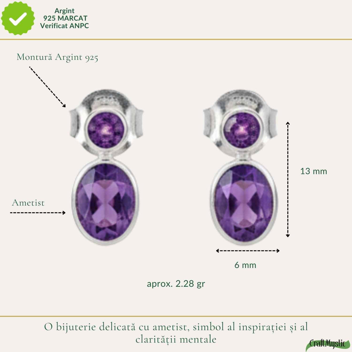Cercei Argint 925 cu Dublu Ametist Fatetat – Claritate si Eleganta Rafinata