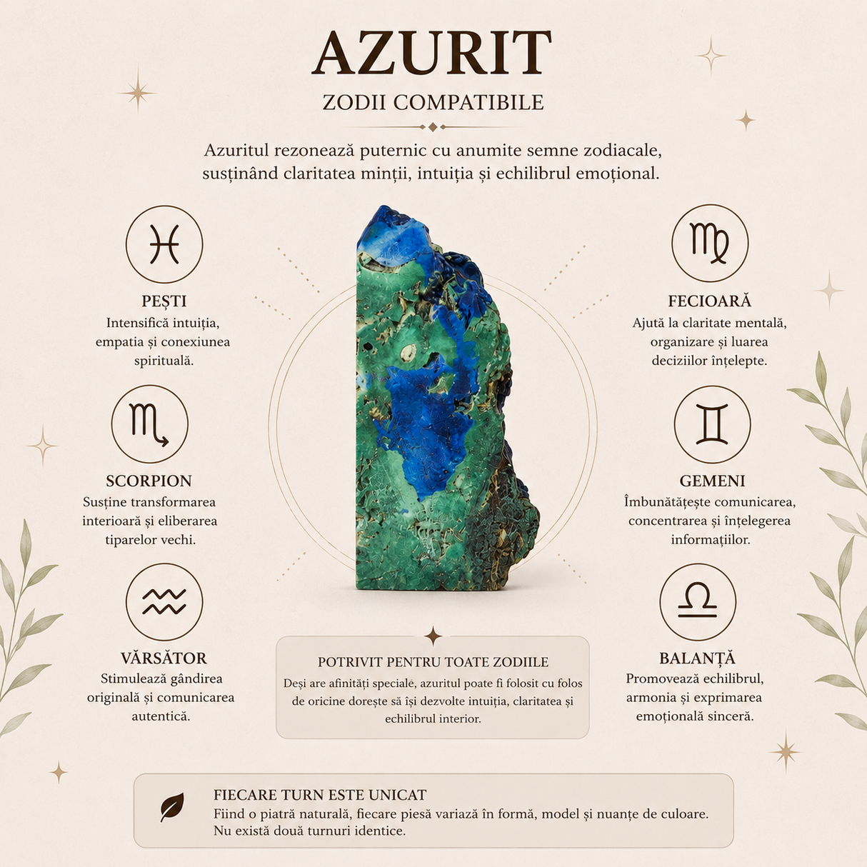 Turn din Azurit Natural – Claritate Mentala, Intuitie si Intelepciune Interioara