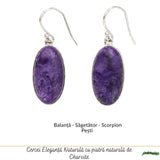 Cercei Argint 925 cu Charoite Natural Oval – Eleganta, Intuitie si Mister