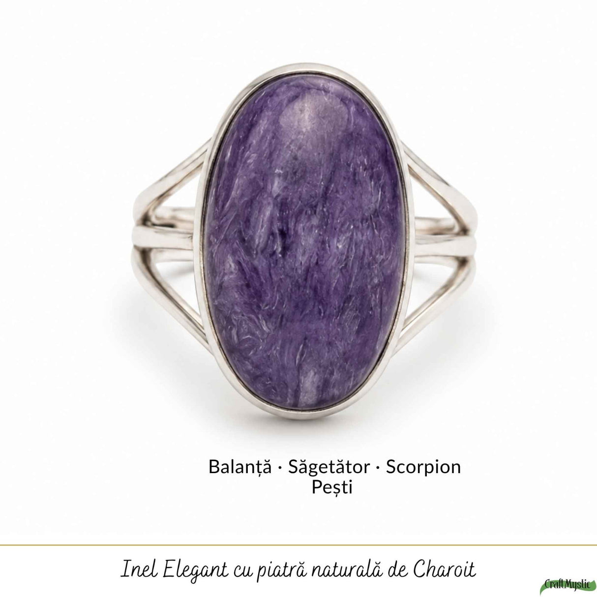 Inel Argint 925 cu Charoit Oval – Claritate Mentala si Echilibru Emotional