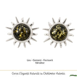Cercei Argint 925 cu Chihlimbar Verde Soare – Energie si Armonie Naturala
