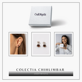Cercei Argint 925 cu Chihlimbar rosu inchis Natural Rotund - Energie Solara, Delicatete si Protectie