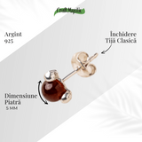 Cercei Argint 925 cu Chihlimbar rosu inchis Natural Rotund - Energie Solara, Delicatete si Protectie