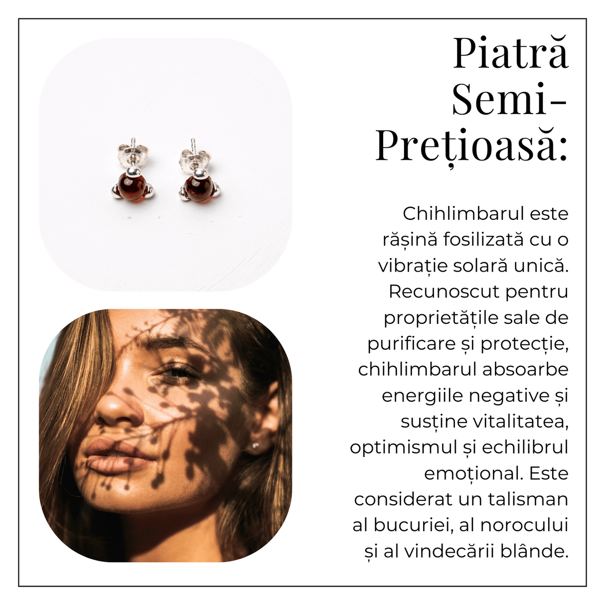 Cercei Argint 925 cu Chihlimbar rosu inchis Natural Rotund - Energie Solara, Delicatete si Protectie