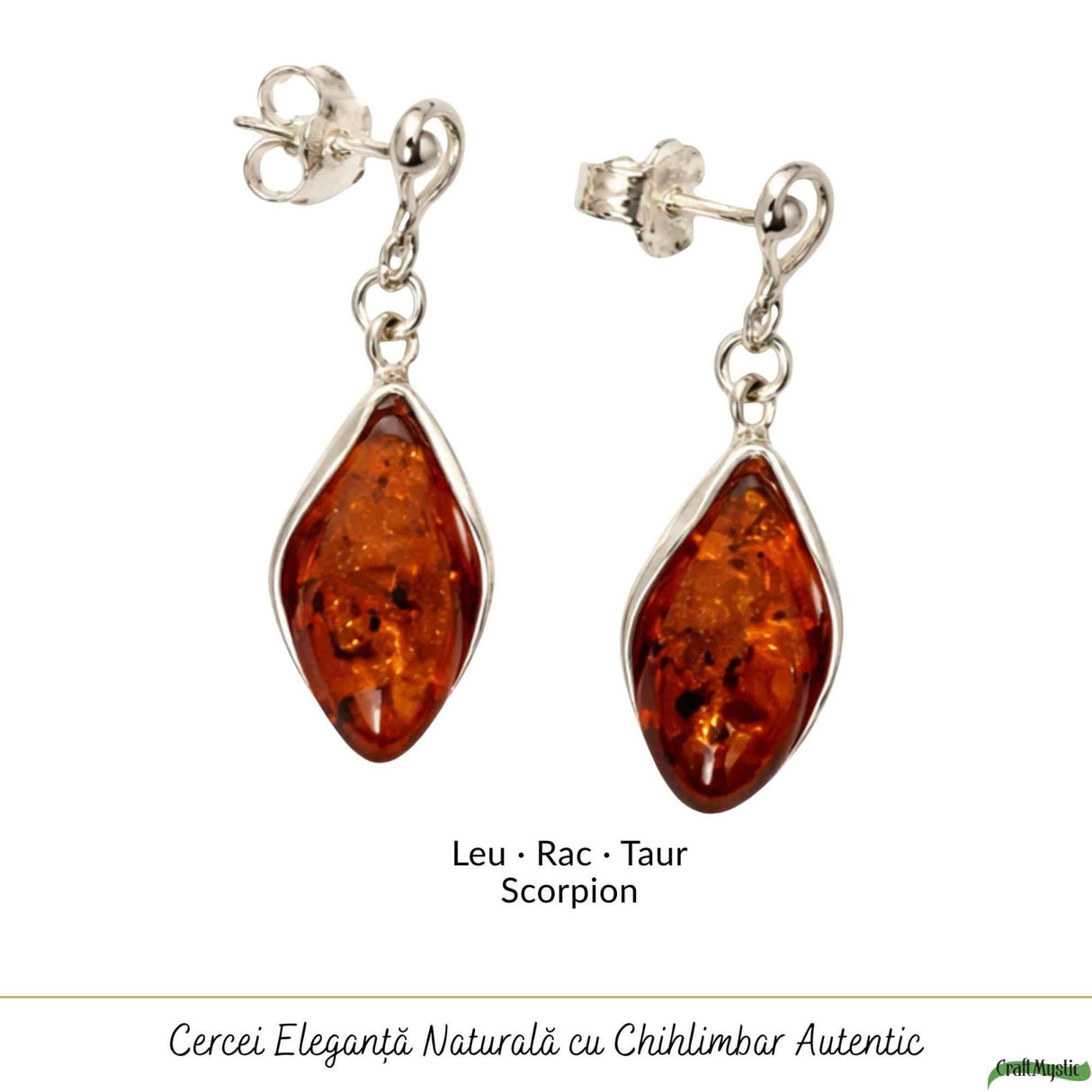 Cercei Argint 925 cu Chihlimbar Oval - Caldura, Protectie si Energie Pozitiva
