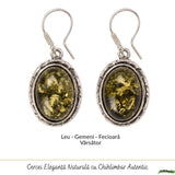Cercei Argint 925 cu Chihlimbar Verde Oval – Echilibru si Eleganta Naturala