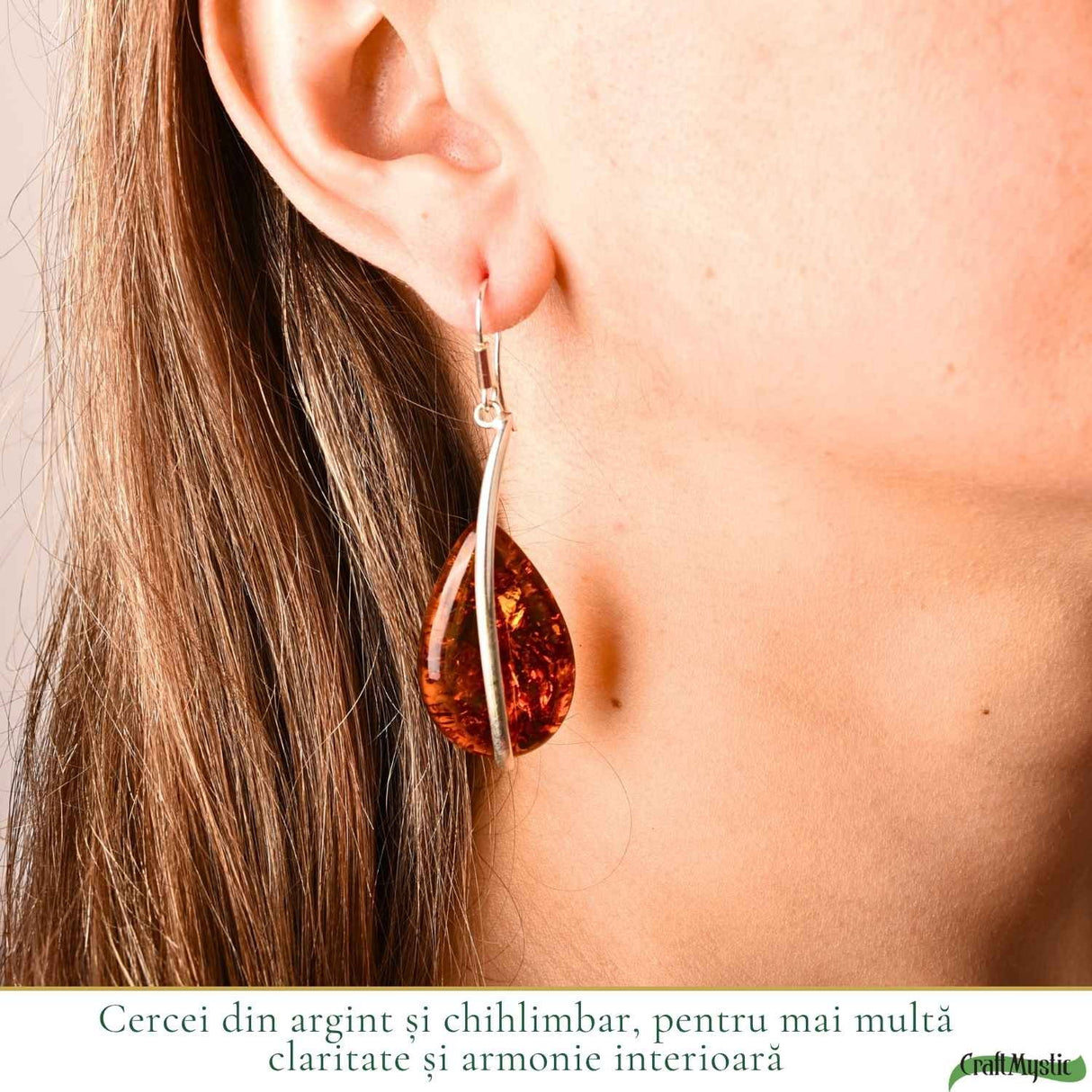 Cercei Argint 925 cu Chihlimbar Lacrima – Energie Calda si Eleganta Statement